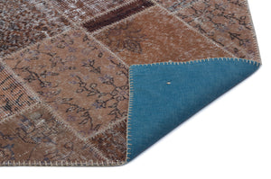 Brown Over Dyed Patchwork Unique Rug 3'11'' x 5'11'' ft 120 x 180 cm