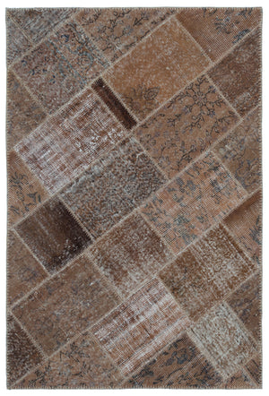Brown Over Dyed Patchwork Unique Rug 3'11'' x 5'11'' ft 120 x 180 cm