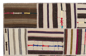 Striped Over Dyed Kilim Patchwork Unique Rug 5'3'' x 7'7'' ft 160 x 230 cm