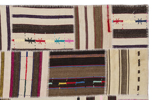 Striped Over Dyed Kilim Patchwork Unique Rug 5'3'' x 7'7'' ft 160 x 230 cm