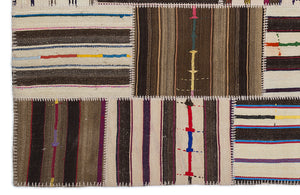 Striped Over Dyed Kilim Patchwork Unique Rug 5'3'' x 7'7'' ft 160 x 230 cm