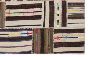 Striped Over Dyed Kilim Patchwork Unique Rug 5'3'' x 7'7'' ft 160 x 230 cm