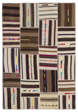 Striped Over Dyed Kilim Patchwork Unique Rug 5'3'' x 7'7'' ft 160 x 230 cm