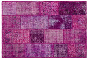 Fuchsia Over Dyed Patchwork Unique Rug 3'11'' x 5'11'' ft 120 x 180 cm