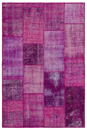 Fuchsia Over Dyed Patchwork Unique Rug 3'11'' x 5'11'' ft 120 x 180 cm