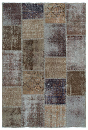 Beige Over Dyed Patchwork Unique Rug 3'11'' x 5'11'' ft 120 x 180 cm