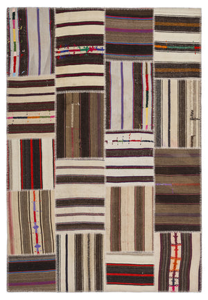 Striped Over Dyed Kilim Patchwork Unique Rug 5'3'' x 7'7'' ft 160 x 230 cm