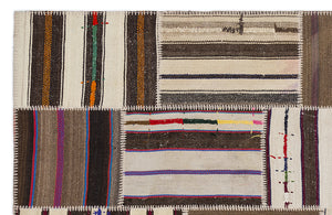 Striped Over Dyed Kilim Patchwork Unique Rug 5'3'' x 7'7'' ft 160 x 230 cm
