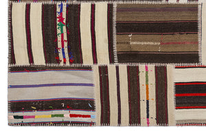 Striped Over Dyed Kilim Patchwork Unique Rug 5'3'' x 7'7'' ft 160 x 230 cm