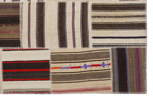 Striped Over Dyed Kilim Patchwork Unique Rug 5'3'' x 7'7'' ft 160 x 230 cm