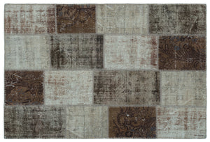 Brown Over Dyed Patchwork Unique Rug 3'11'' x 5'11'' ft 120 x 180 cm