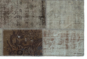Brown Over Dyed Patchwork Unique Rug 3'11'' x 5'11'' ft 120 x 180 cm