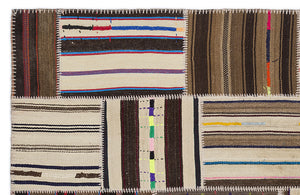 Striped Over Dyed Kilim Patchwork Unique Rug 5'3'' x 7'7'' ft 160 x 230 cm