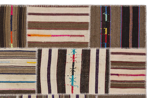 Striped Over Dyed Kilim Patchwork Unique Rug 5'3'' x 7'7'' ft 160 x 230 cm