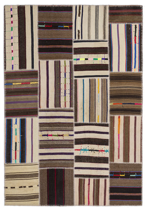 Striped Over Dyed Kilim Patchwork Unique Rug 5'3'' x 7'7'' ft 160 x 230 cm