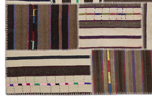 Striped Over Dyed Kilim Patchwork Unique Rug 5'3'' x 7'7'' ft 160 x 230 cm
