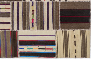 Striped Over Dyed Kilim Patchwork Unique Rug 5'3'' x 7'7'' ft 160 x 230 cm