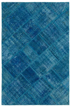 Turquoise Over Dyed Patchwork Unique Rug 3'11'' x 5'11'' ft 120 x 180 cm