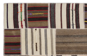 Striped Over Dyed Kilim Patchwork Unique Rug 5'3'' x 7'7'' ft 160 x 230 cm