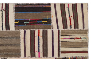 Striped Over Dyed Kilim Patchwork Unique Rug 5'3'' x 7'7'' ft 160 x 230 cm