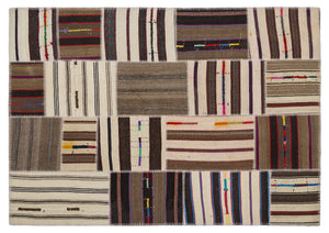 Striped Over Dyed Kilim Patchwork Unique Rug 5'3'' x 7'7'' ft 160 x 230 cm