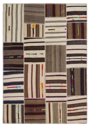 Striped Over Dyed Kilim Patchwork Unique Rug 5'3'' x 7'7'' ft 160 x 230 cm