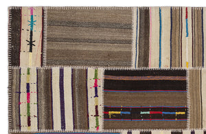 Striped Over Dyed Kilim Patchwork Unique Rug 5'3'' x 7'7'' ft 160 x 230 cm
