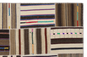 Striped Over Dyed Kilim Patchwork Unique Rug 5'3'' x 7'7'' ft 160 x 230 cm