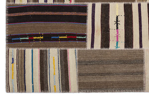 Striped Over Dyed Kilim Patchwork Unique Rug 5'3'' x 7'7'' ft 160 x 230 cm
