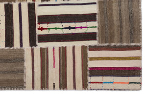 Striped Over Dyed Kilim Patchwork Unique Rug 5'3'' x 7'7'' ft 160 x 230 cm