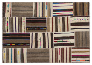 Striped Over Dyed Kilim Patchwork Unique Rug 5'3'' x 7'7'' ft 160 x 230 cm