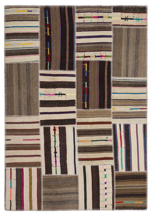 Striped Over Dyed Kilim Patchwork Unique Rug 5'3'' x 7'7'' ft 160 x 230 cm