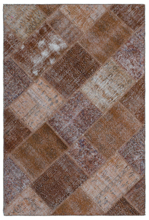 Brown Over Dyed Patchwork Unique Rug 3'11'' x 5'11'' ft 120 x 180 cm