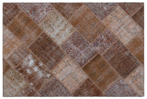 Brown Over Dyed Patchwork Unique Rug 3'11'' x 5'11'' ft 120 x 180 cm
