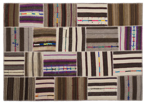 Striped Over Dyed Kilim Patchwork Unique Rug 5'3'' x 7'7'' ft 160 x 230 cm