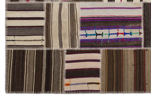 Striped Over Dyed Kilim Patchwork Unique Rug 5'3'' x 7'7'' ft 160 x 230 cm