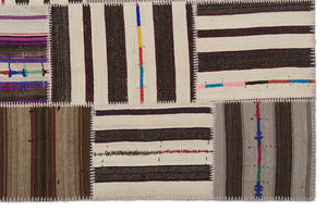 Striped Over Dyed Kilim Patchwork Unique Rug 5'3'' x 7'7'' ft 160 x 230 cm