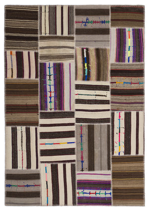 Striped Over Dyed Kilim Patchwork Unique Rug 5'3'' x 7'7'' ft 160 x 230 cm