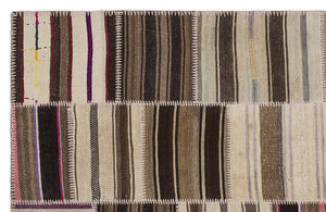 Striped Over Dyed Kilim Patchwork Unique Rug 5'3'' x 7'7'' ft 160 x 230 cm