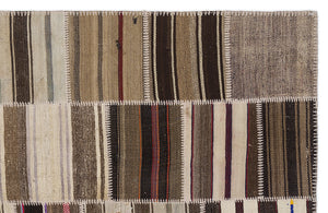Striped Over Dyed Kilim Patchwork Unique Rug 5'3'' x 7'7'' ft 160 x 230 cm
