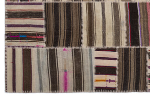 Striped Over Dyed Kilim Patchwork Unique Rug 5'3'' x 7'7'' ft 160 x 230 cm