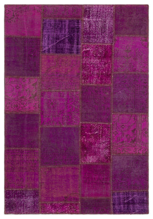 Fuchsia Over Dyed Patchwork Unique Rug 5'3'' x 7'7'' ft 160 x 230 cm