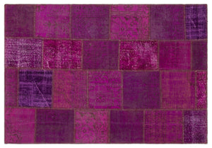 Fuchsia Over Dyed Patchwork Unique Rug 5'3'' x 7'7'' ft 160 x 230 cm