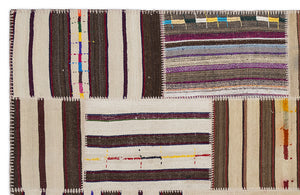 Striped Over Dyed Kilim Patchwork Unique Rug 5'3'' x 7'7'' ft 160 x 230 cm