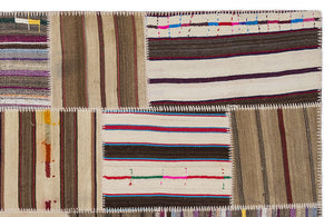 Striped Over Dyed Kilim Patchwork Unique Rug 5'3'' x 7'7'' ft 160 x 230 cm
