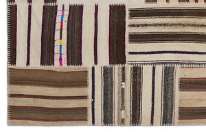 Striped Over Dyed Kilim Patchwork Unique Rug 5'3'' x 7'7'' ft 160 x 230 cm