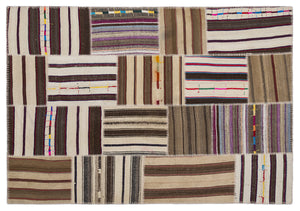 Striped Over Dyed Kilim Patchwork Unique Rug 5'3'' x 7'7'' ft 160 x 230 cm
