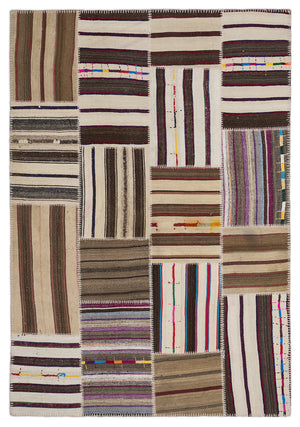 Striped Over Dyed Kilim Patchwork Unique Rug 5'3'' x 7'7'' ft 160 x 230 cm