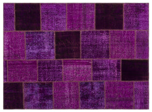 Purple Over Dyed Patchwork Unique Rug 5'3'' x 7'7'' ft 160 x 230 cm