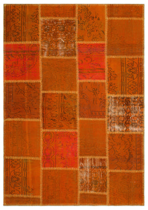 Orange Over Dyed Patchwork Unique Rug 5'3'' x 7'7'' ft 160 x 230 cm